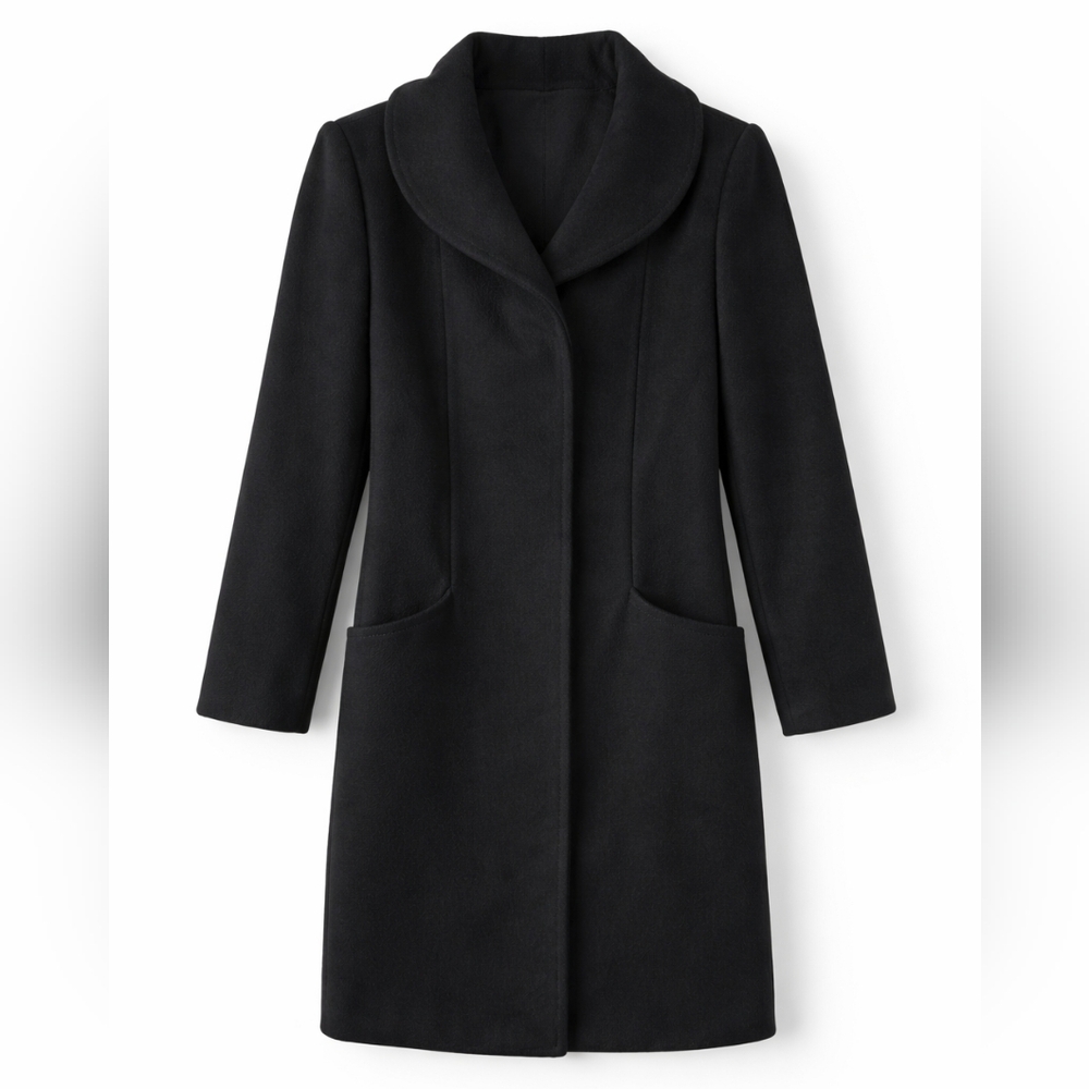 Quince Black Virgin Wool Blend Pea Coat Italian Made Classic Minimal Clean Girl